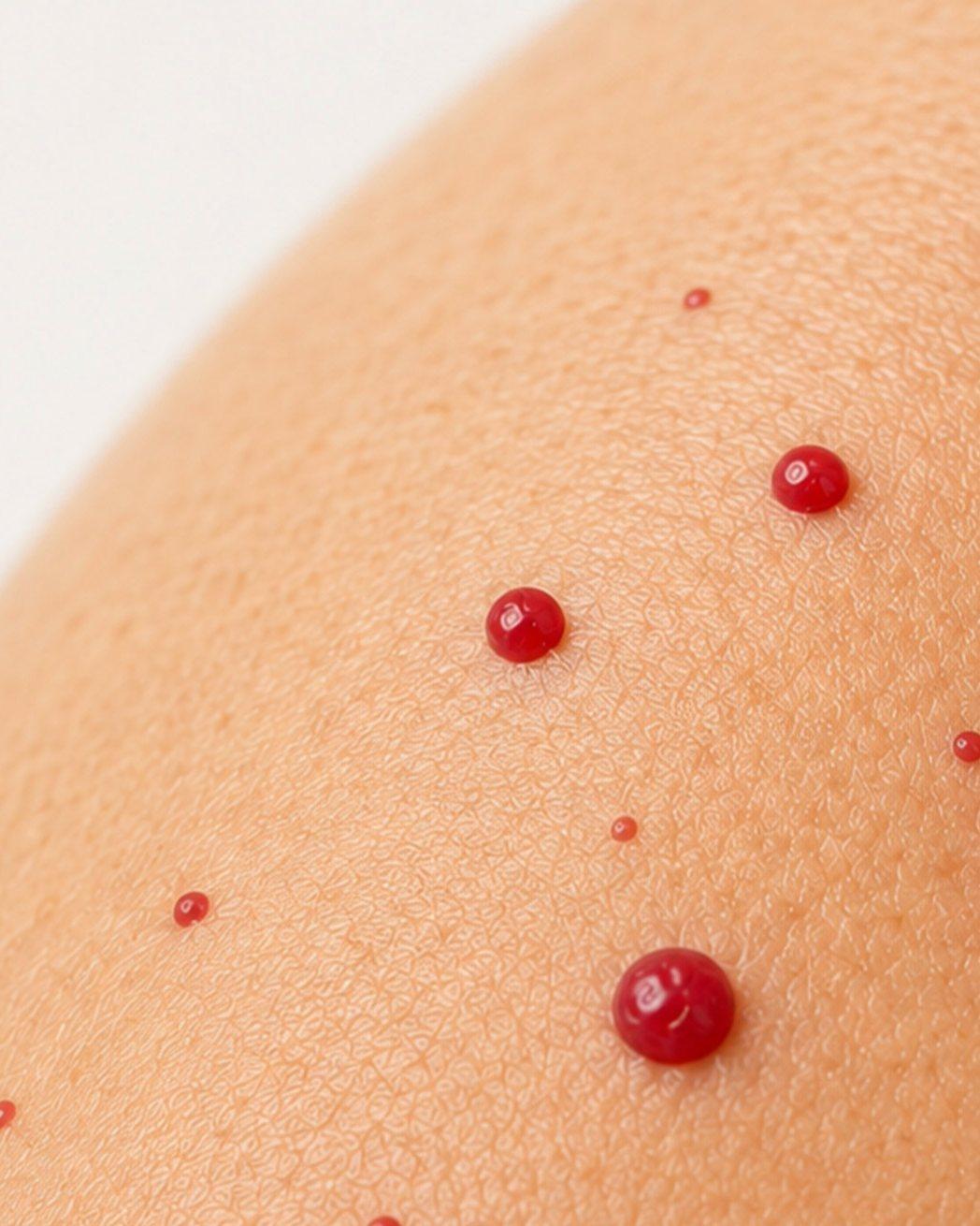 Close-up of cherry angiomas on the skin at Mike Lee Laser & Skin Clinic